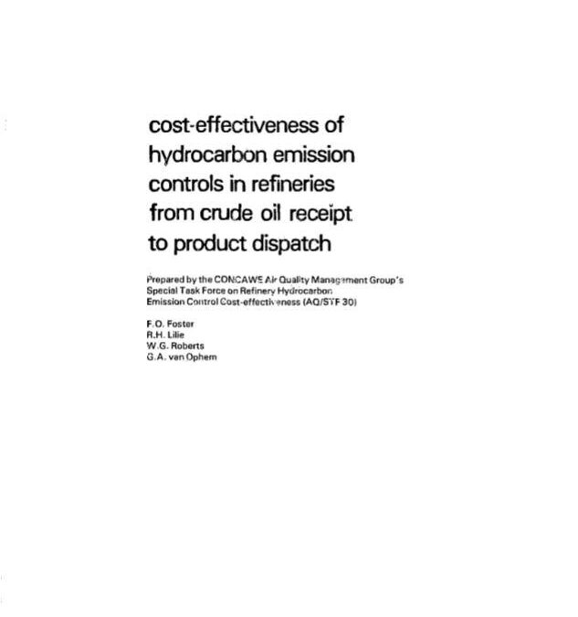 Cost-effectiveness of hydrocarbon emission controls in refineries from crude oil receipt to product dispatch