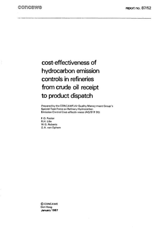 Cost-effectiveness of hydrocarbon emission controls in refineries from crude oil receipt to product dispatch