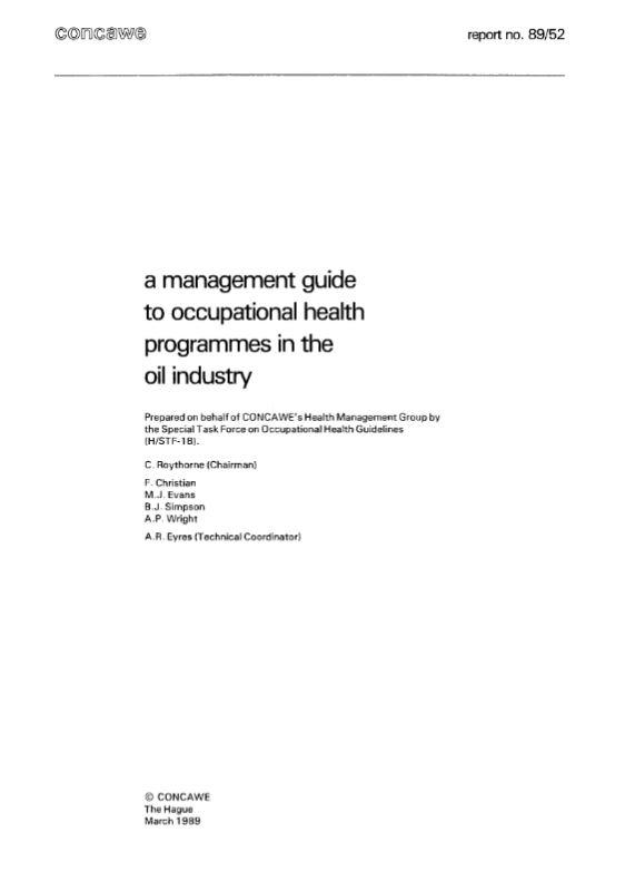 A management guide to occupational health programmes in the oil industry