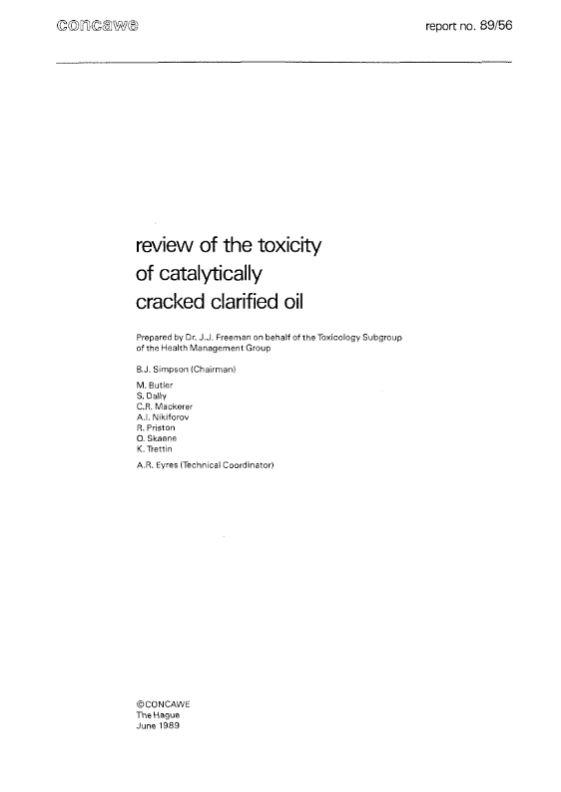 Review of the toxicity of catalytically cracked clarified oil