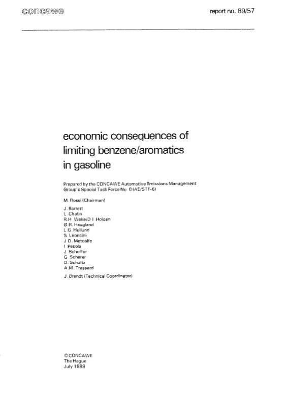 Economic consequences of limiting benzene/aromatics in gasoline