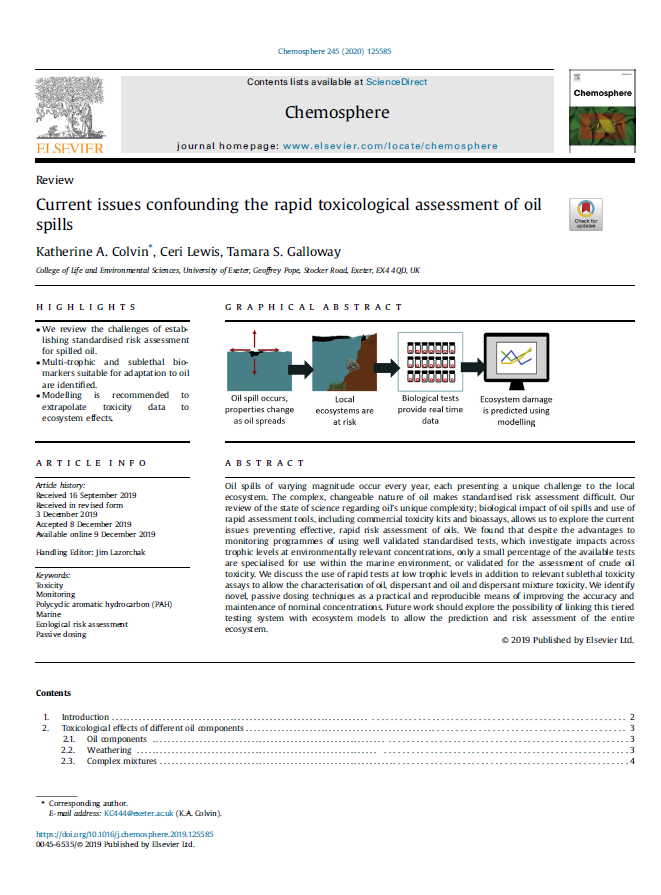 Current issues confounding the rapid toxicological assessment of oil spills