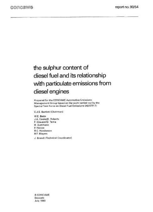 The sulphur content of diesel fuel and its relationship with particulate emissions from diesel engines