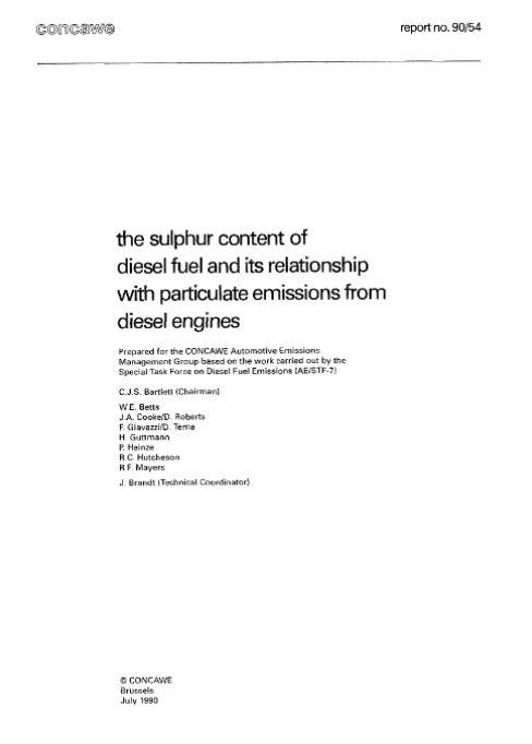 The sulphur content of diesel fuel and its relationship with particulate emissions from diesel engines