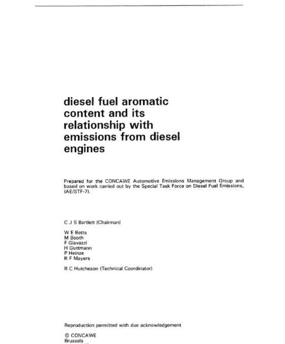 Diesel fuel aromatic content and its relationship with emissions from diesel engines
