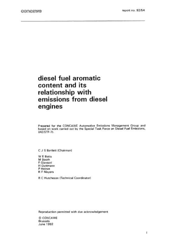 Diesel fuel aromatic content and its relationship with emissions from diesel engines