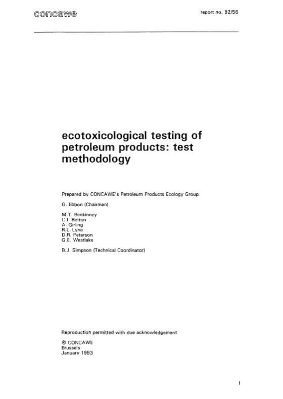 Ecotoxicological testing of petroleum products: test methodology