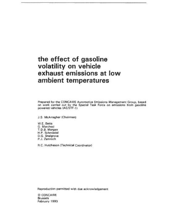 The effect of gasoline voatility on vehicle exhaust emissions at low ambient temperatures