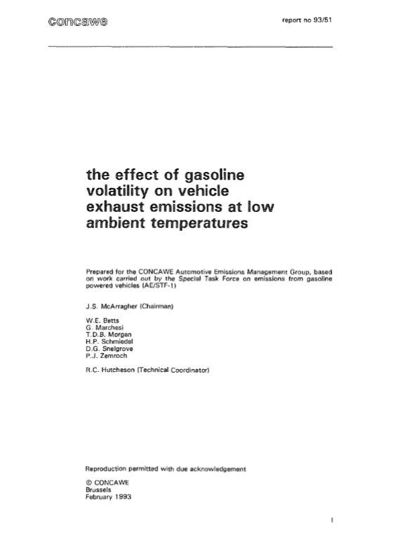 The effect of gasoline voatility on vehicle exhaust emissions at low ambient temperatures