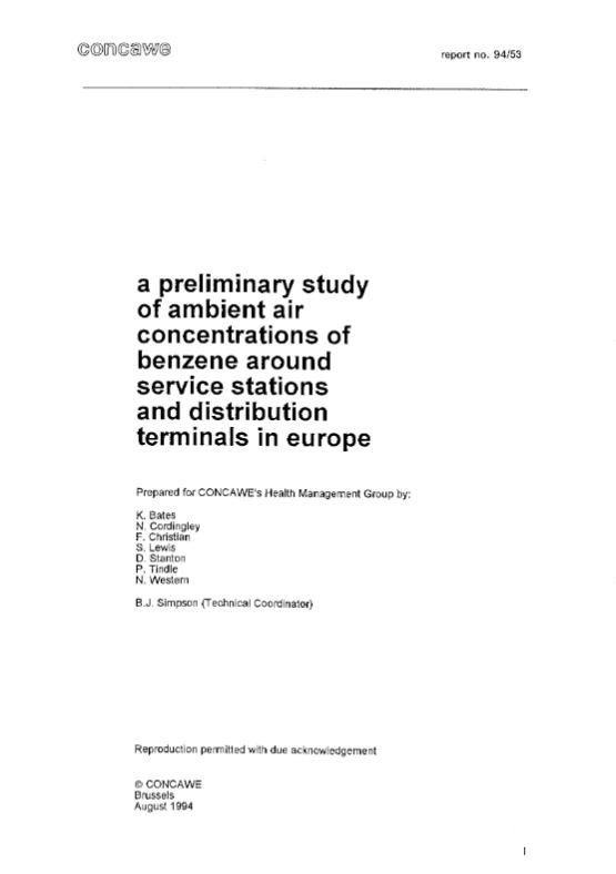 A preliminary study of ambient air concentrations of benzene around service stations and distribution terminals in Europe