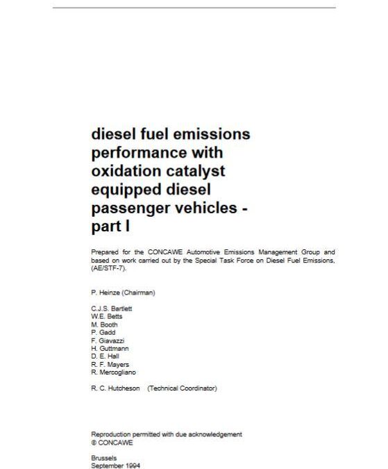 Diesel fuel emissions performance with oxidation catalyst equipped diesel passenger vehicles – Part I