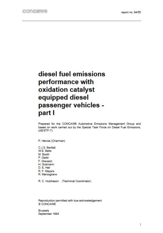 Diesel fuel emissions performance with oxidation catalyst equipped diesel passenger vehicles – Part I