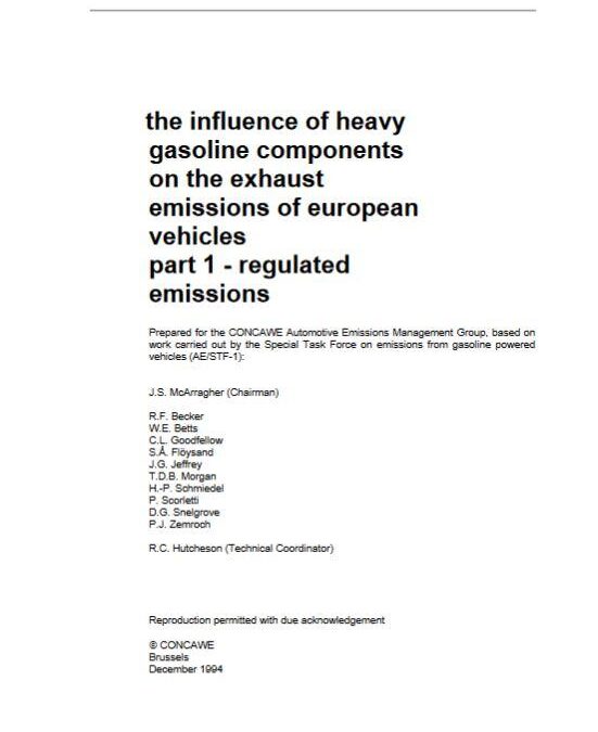 The influence of heavy gasoline components on the exhaust emissions of European vehicles. Part 1 – regulated emissions