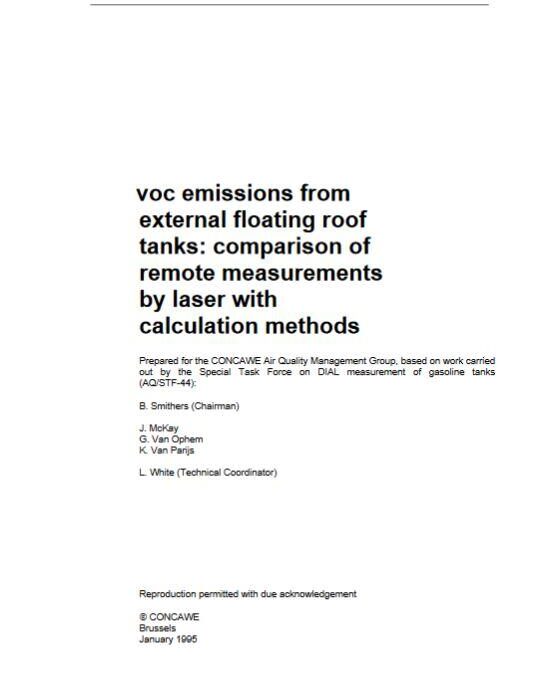 VOC emissions from external floating roof tanks: comparison of remote measurements by laser with calculation methods