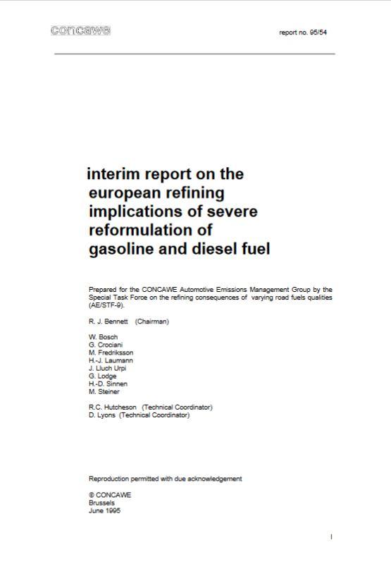 Interim report on the European refining implications of severe reformulation of gasoline and diesel fuel
