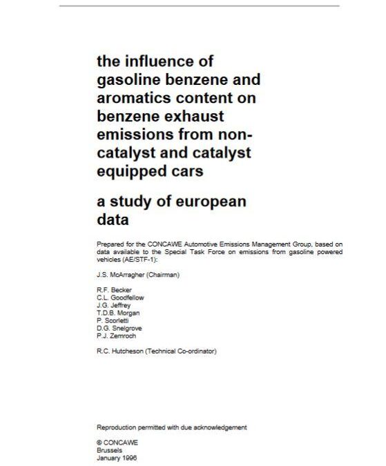 The influence of gasoline benzene and aromatics content on benzene exhaust emissions from non-catalyst and catalyst equipped cars. A study of European data