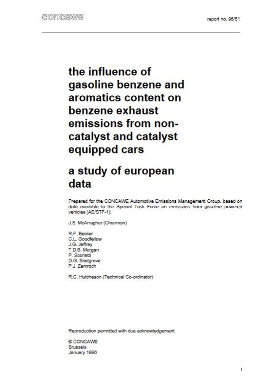 The influence of gasoline benzene and aromatics content on benzene exhaust emissions from non-catalyst and catalyst equipped cars. A study of European data
