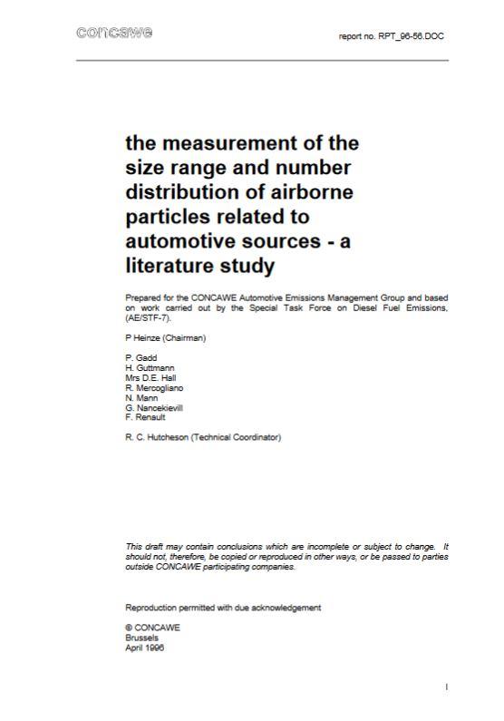 The measurement of the size range and number distribution of airborne particles related to automotive sources – a literature study