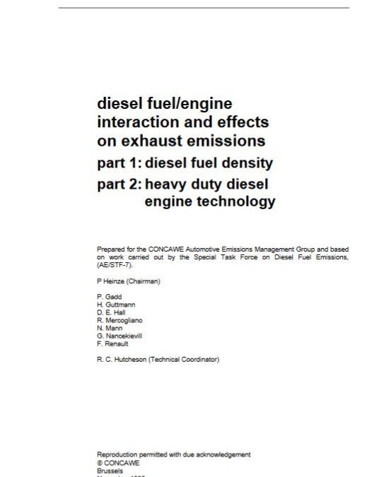 Diesel fuel/engine interaction and effects on exhaust emissions. Part 1: diesel fuel density. Part 2: heavy duty diesel engine technology