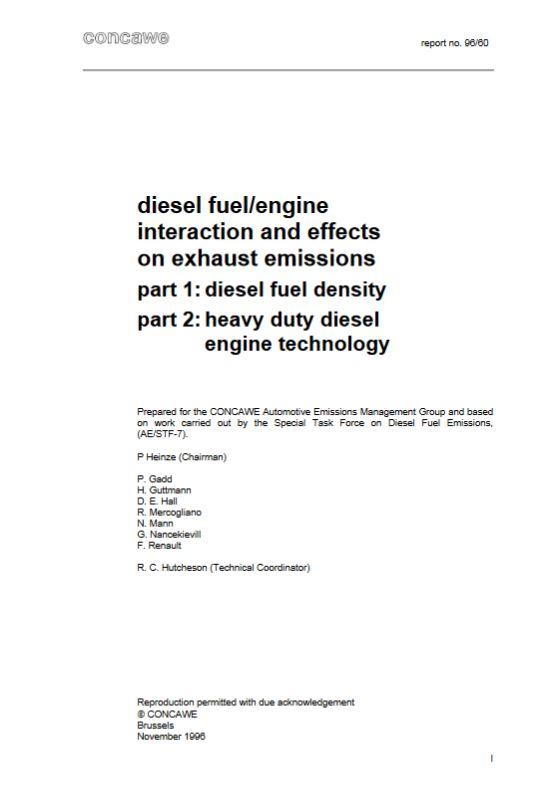 Diesel fuel/engine interaction and effects on exhaust emissions. Part 1: diesel fuel density. Part 2: heavy duty diesel engine technology