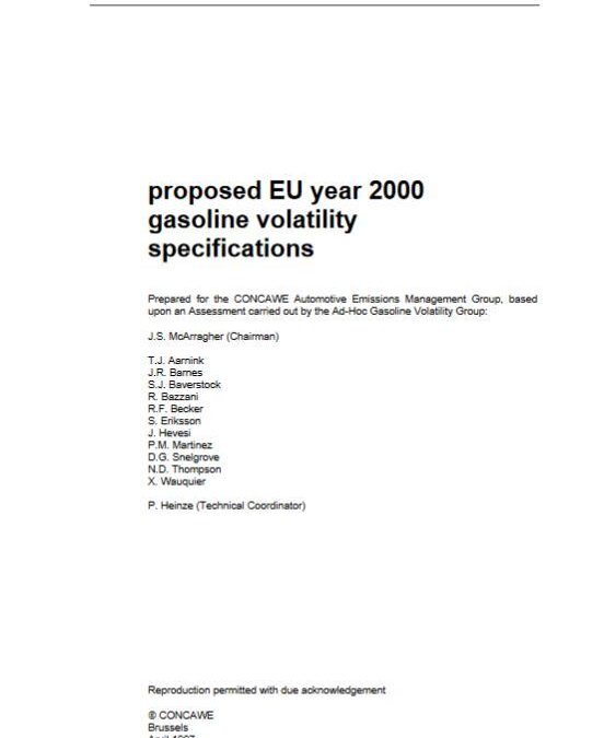 Proposed EU year 2000 gasoline volatility specifications