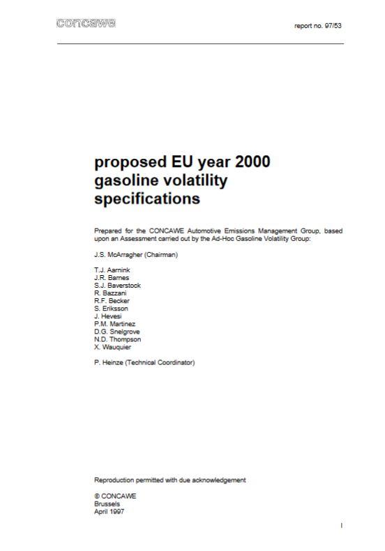 Proposed EU year 2000 gasoline volatility specifications