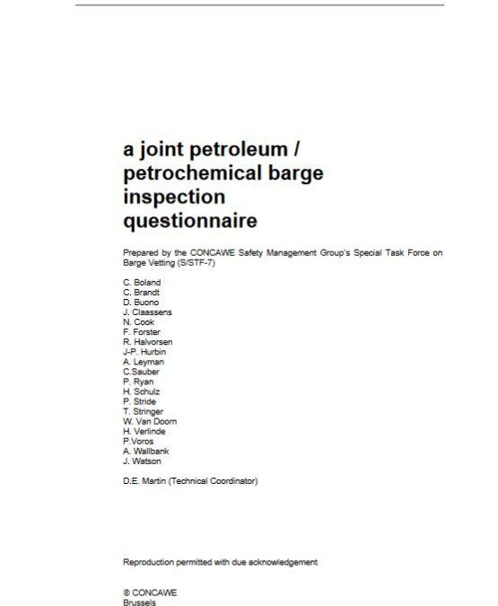 A joint petroleum / petrochemical barge inspection questionnaire