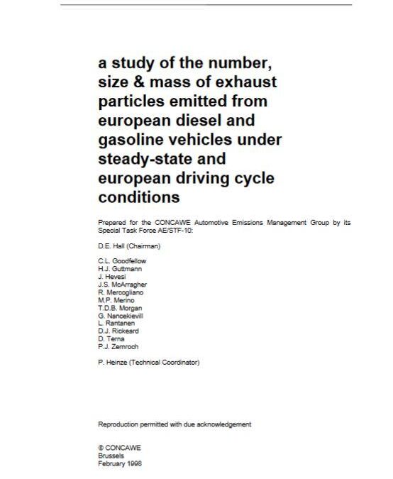 A study of the number, size & mass of exhaust particles emitted from European diesel and gasoline vehicles under steady-state and European driving cycle conditions