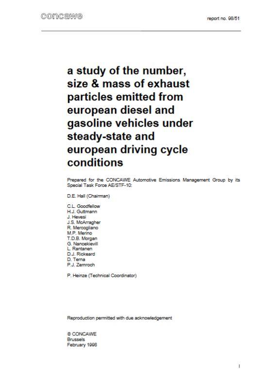 A study of the number, size & mass of exhaust particles emitted from European diesel and gasoline vehicles under steady-state and European driving cycle conditions