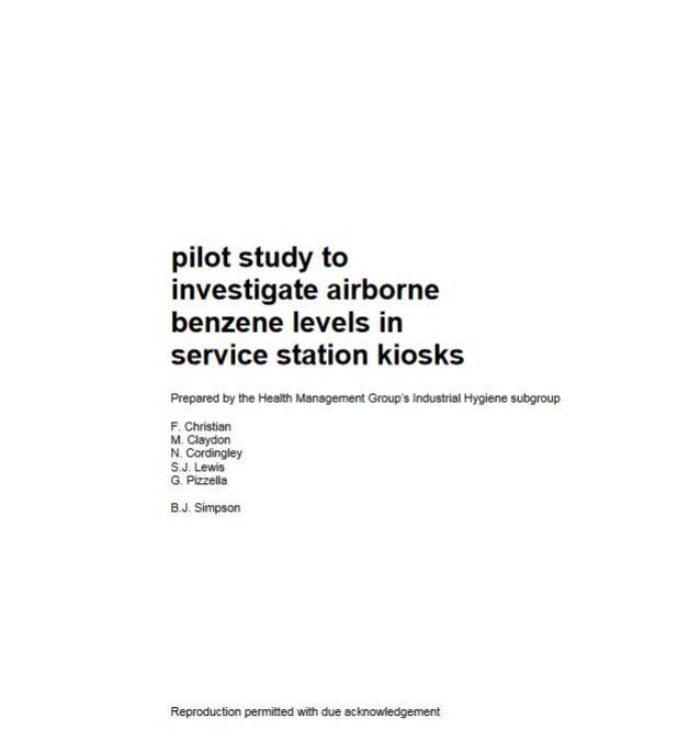 Pilot study to investigate airborne benzene levels in service station kiosks