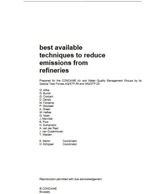 Best available techniques to reduce emissions from refineries