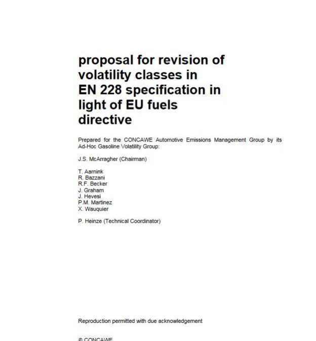 Proposal for revision of volatility classes in EN 228 specification in light of EU fuels directive
