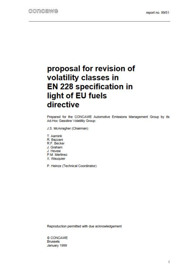 Proposal for revision of volatility classes in EN 228 specification in light of EU fuels directive