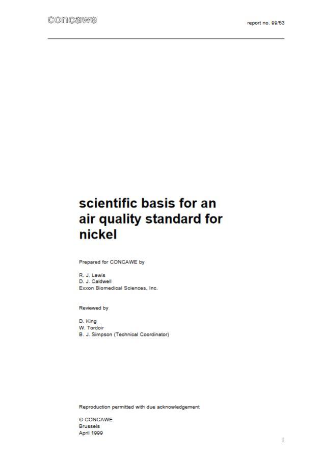 Scientific basis for an air quality standard for nickel