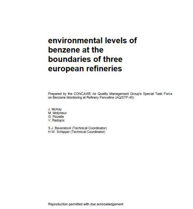 Environmental levels of benzene at the boundaries of three European refineries