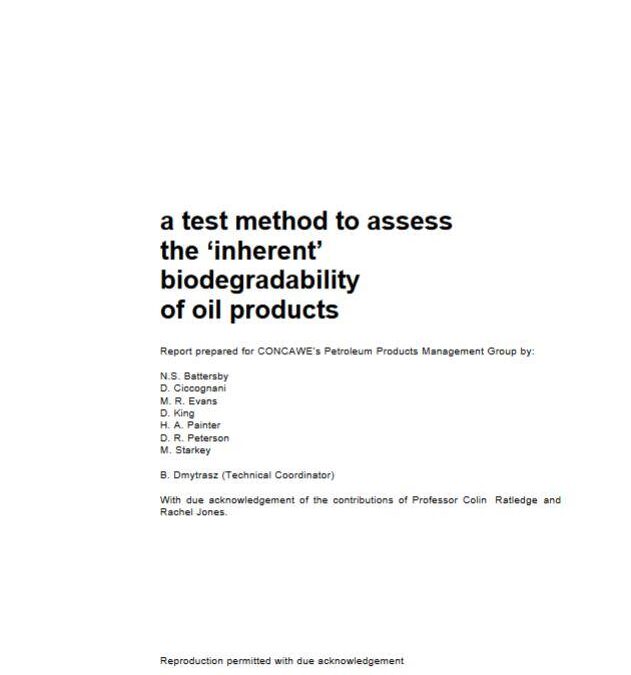 A test method to assess the ‘inherent’ biodegradability of oil products