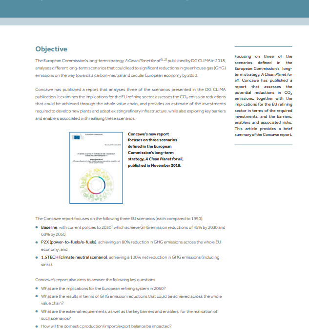 A Clean Planet for all: an impact assessment of the potential implications for the refining system and the link with ‘Refinery 2050’ (Concawe Review 29.2)