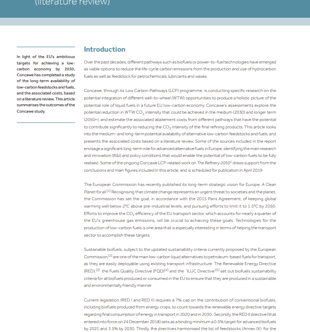 A look into the maximum potential availability and demand for low-carbon feedstocks/fuels in Europe (2020–2050) (literature review)