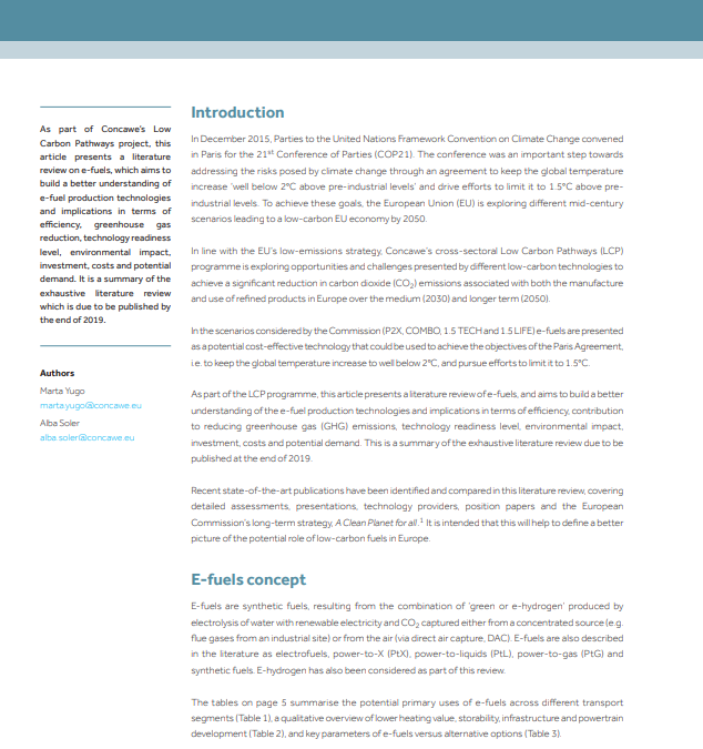 A look into the role of e-fuels in the transport system in Europe (2030–2050) (Concawe Review 28.1)