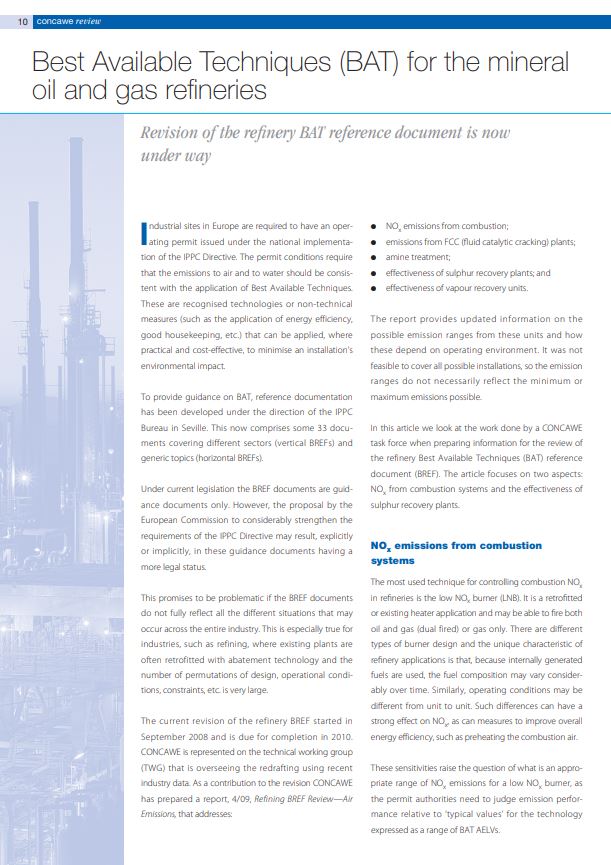 Best Available Techniques (BAT) for the mineral oil and gas refineries