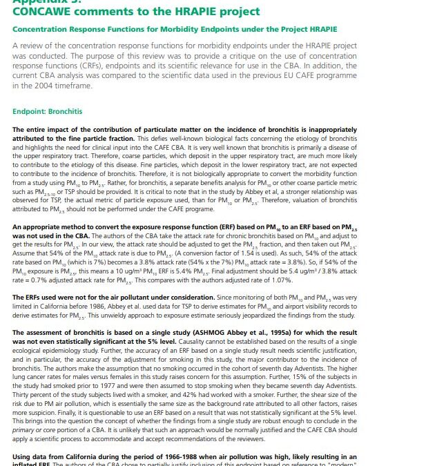 Concentration Response Functions for Morbidity Endpoints under the Project HRAPIE