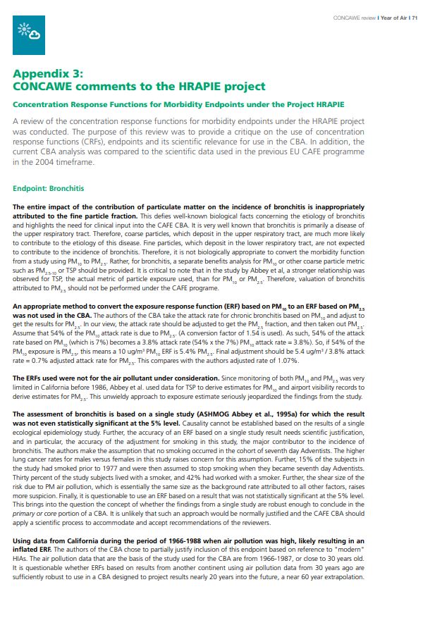 Concentration Response Functions for Morbidity Endpoints under the Project HRAPIE