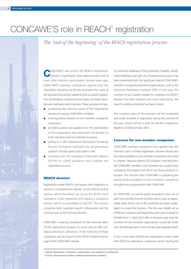 CONCAWE’S role in REACH registration