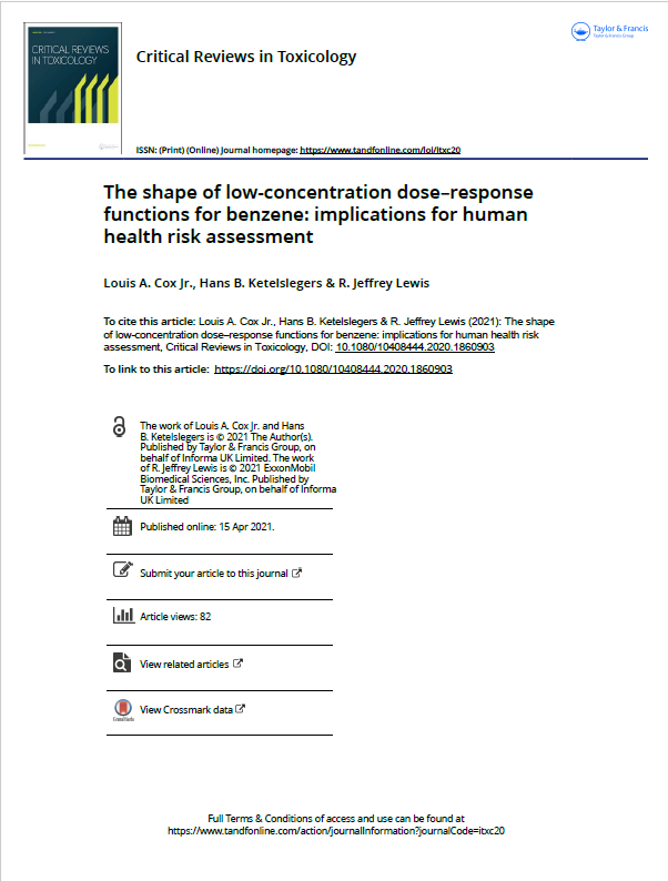 The shape of low-concentration dose–response functions for benzene: implications for human health risk assessment