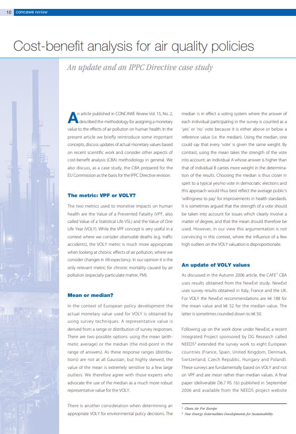 Cost-benefit analysis for air quality policies