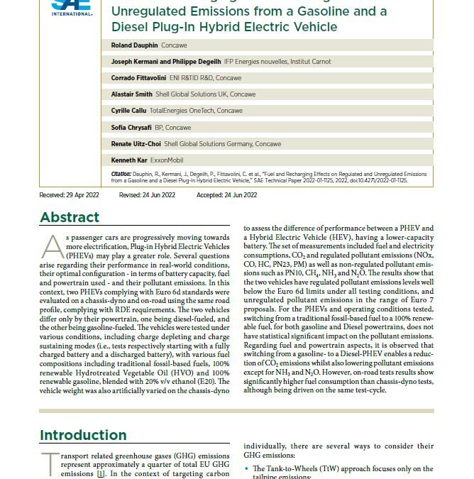 Fuel and Recharging Effects on Regulated and Unregulated Emissions from a Gasoline and a Diesel Plug-In Hybrid Electric Vehicle