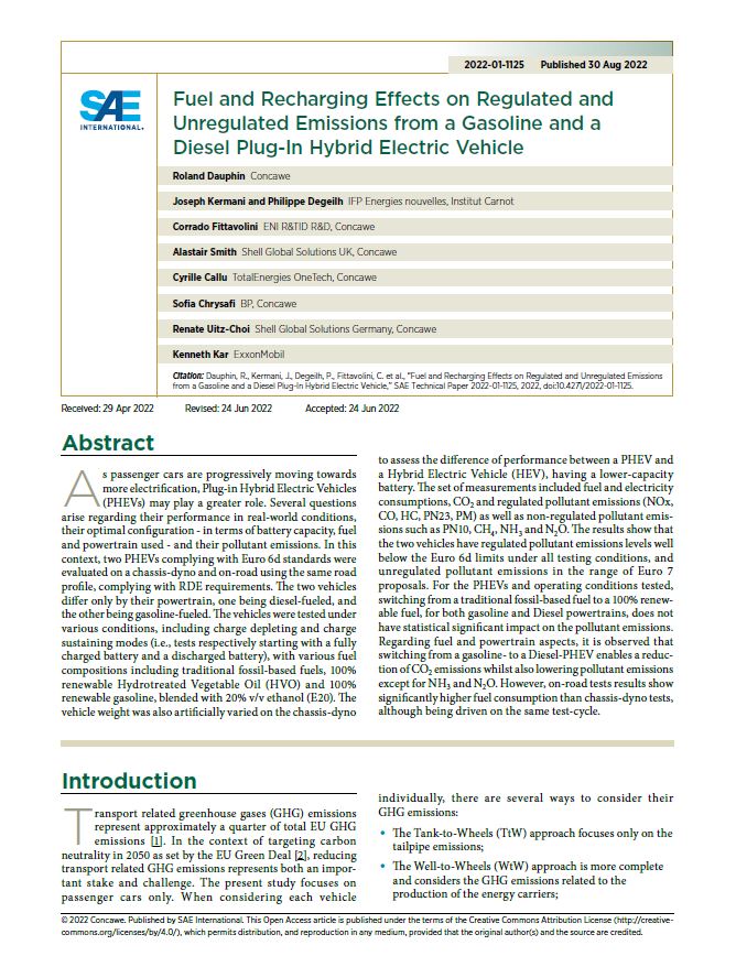 Fuel and Recharging Effects on Regulated and Unregulated Emissions from a Gasoline and a Diesel Plug-In Hybrid Electric Vehicle