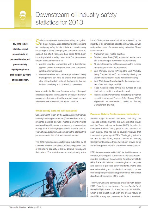 Downstream oil industry safety statistics for 2013