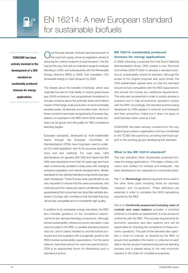 EN 16214: A new European standard for sustainable biofuels