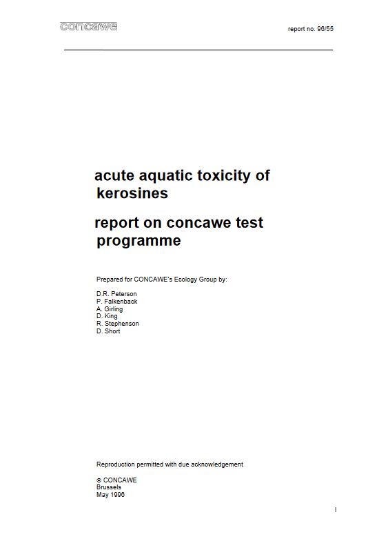 Acute aquatic toxicity of kerosines report on Concawe test programme